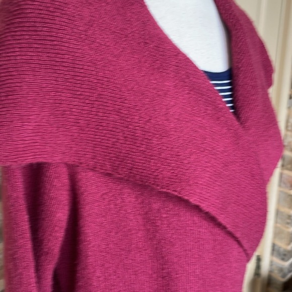 Cranberry Knit Wrap Front Long Cardigan Coat Single Button Maroon Jewel Tone - Picture 5 of 9